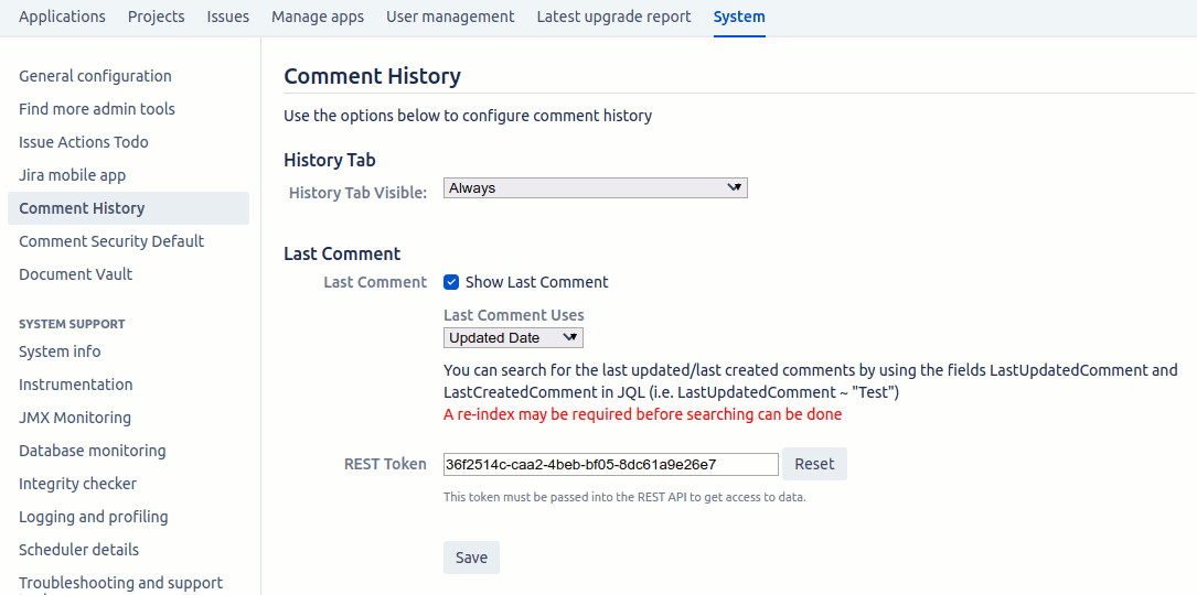 Comment History - Ch Admin