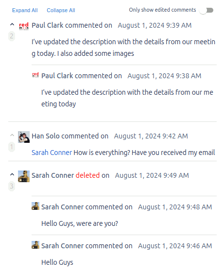 Comment History — diff view