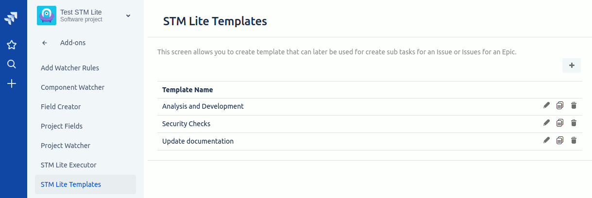 STM Lite — template list