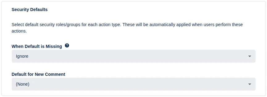Comment Security Default — Group Configuration